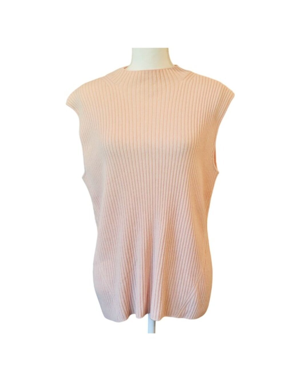 St. John Pale Pink Ribbed Sleeveless 100% Cashmere Sweater Top, Size Large